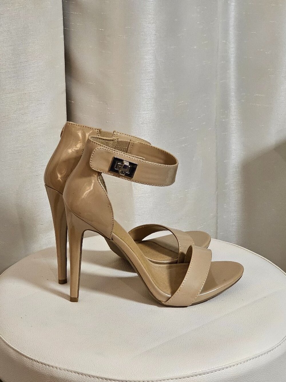 SM Nude Patent Ankle Strap Stiletto Heels Open Toe Sandals